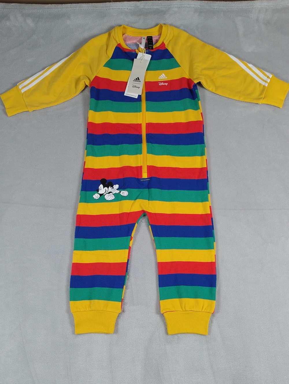 adidas x Disney Multicolor Striped Mickey Mouse Zip Up Jumpsuit Size 4T New